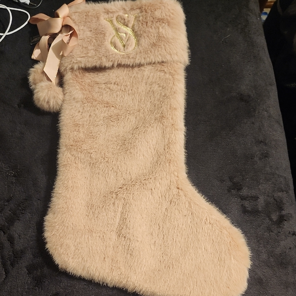 Victoria's Secret Tan Holiday Stocking with Gold Logo
